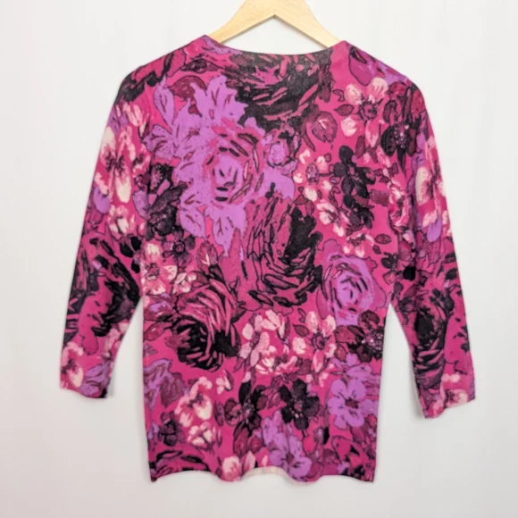 Talbots Pink Floral Cashmere Sweater - Picture 2 of 11